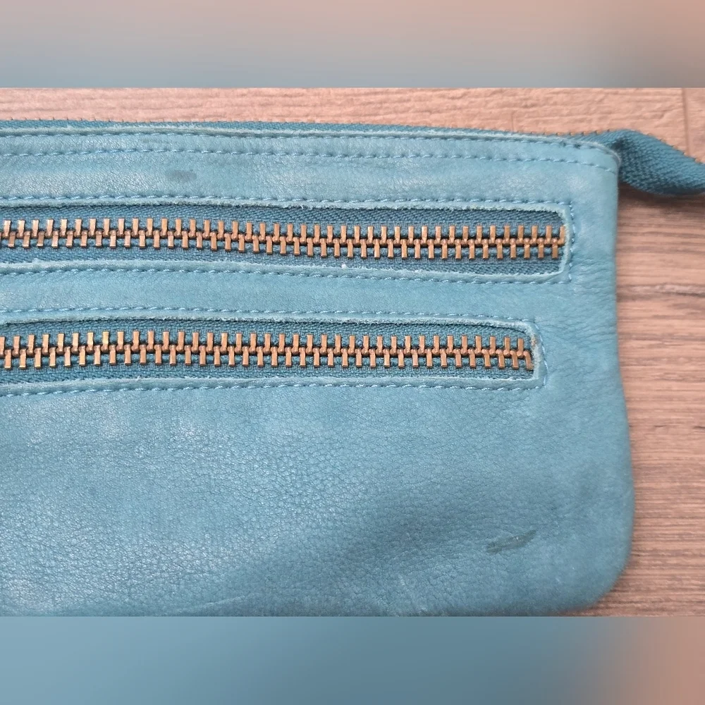 Holding Horses Leather Wristlet Wallet Blue Zipper Weatern Cowgirl Boho Cottage